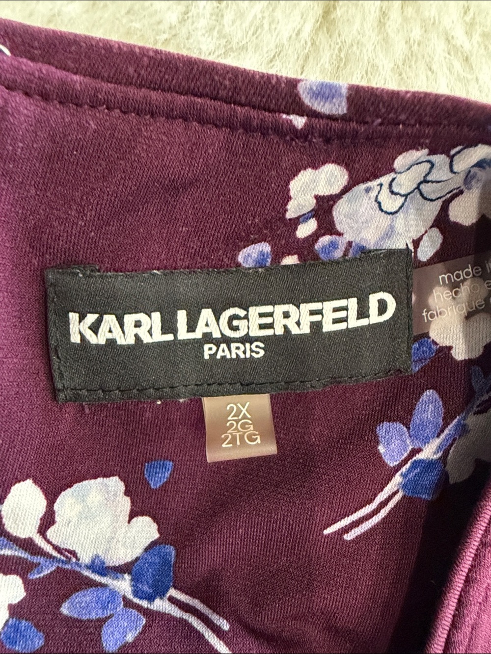 KARLLAGERFELD,Size 2X,Women's Plum Floral Ruffle-Sleeve Blouse - Picture 15 of 17